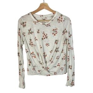 SO White Pink Floral Twist Front Long Sleeve Top XS